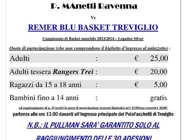 Remer, i Rangers organizzano la trasferta di Ravenna