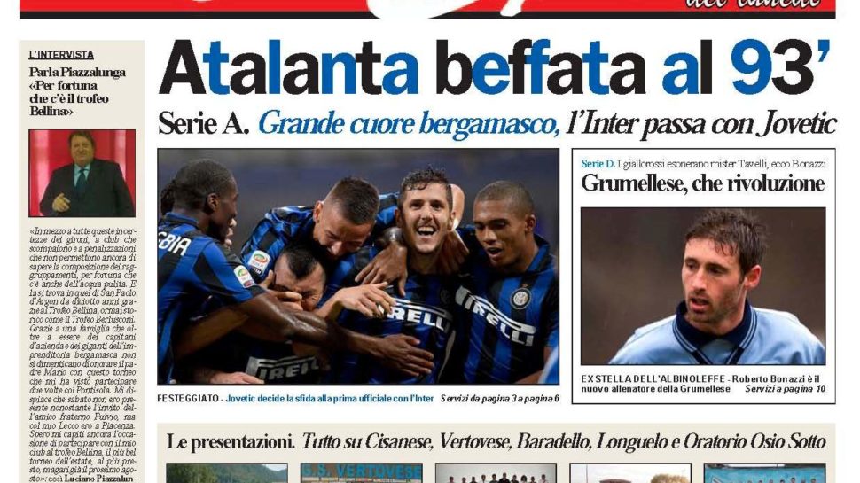 Bg & Sport in edicola: tutto su Inter-Atalanta e sulle gare di ciclismo