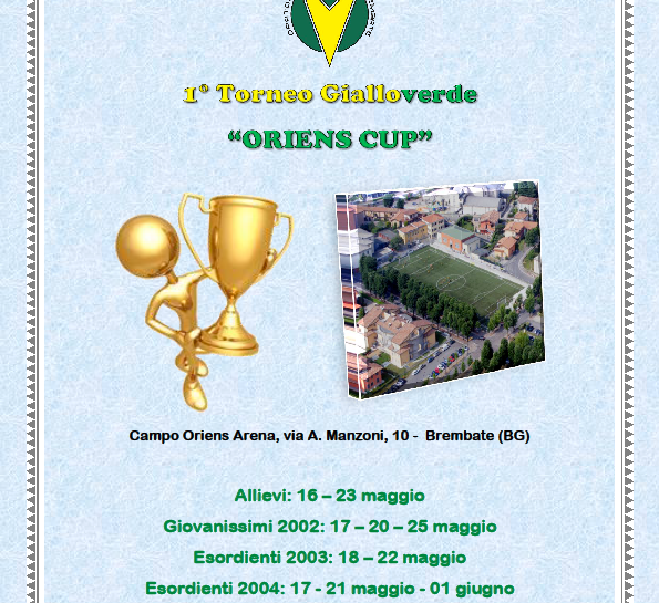 Brembate, il 16 maggio comincia l’Oriens Cup