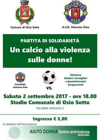 Sabato a Osio la partita della solidarietà: diamo un calcio alla violenza sulle donne