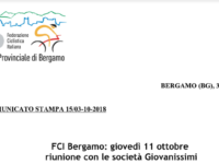 Federazione Ciclistica Italiana Bergamo: giovedì 11 ottobre riunione con le società Giovanissimi