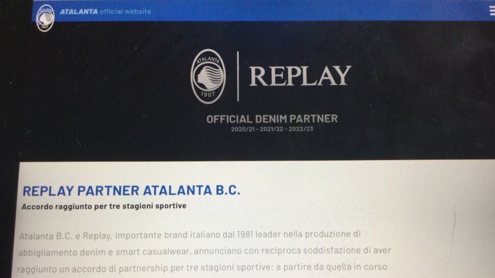 Atalanta-Replay: accordo per tre anni di partnership