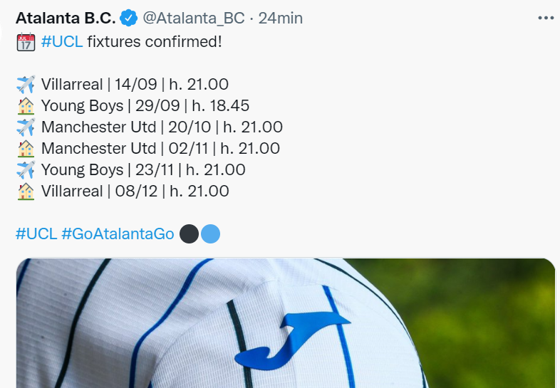 Date e orari della Champions: l’Atalanta riparte dal Villarreal