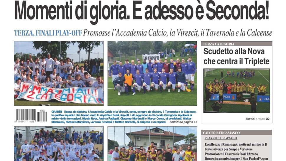 Bg & Sport in edicola: momenti di gloria per Accademia Calcio, Virescit, Tavernola e Calcense