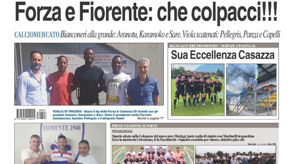 Bg & Sport in edicola: calciomercato in primo piano, colpacci di Forza & Costanza e Fiorente