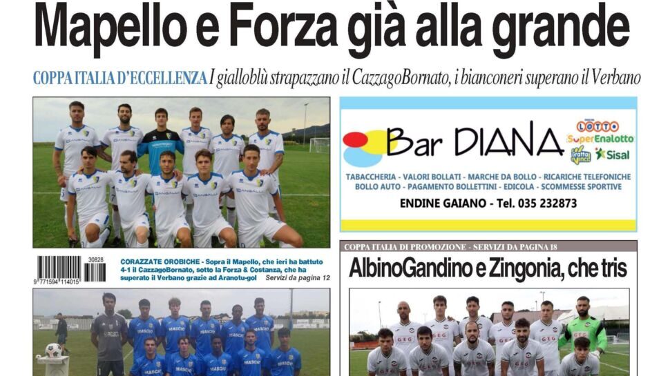 Bg & Sport in edicola: vittorie da sogno di Mapello, Forza & Costanza, AlbinoGandino e Zingonia Verdellino