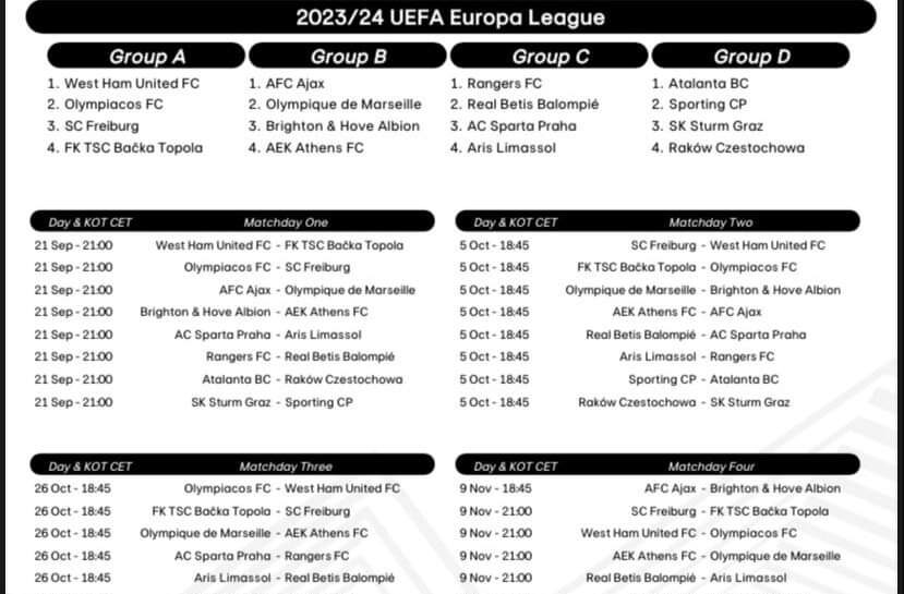 Il calendario di Europa League: di comincia in casa col Czestochowa