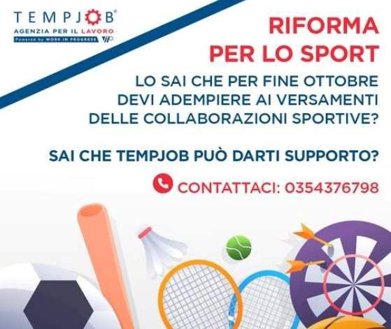 Riforma dello Sport, le prime scadenze. Il consiglio che vi diamo? TempJob