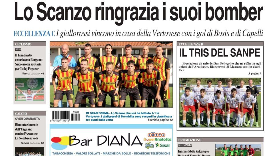 Bg & Sport in edicola: Scanzo, Sanpe, Valcalepio, Urgnano Over 40 e Pogacar in evidenza